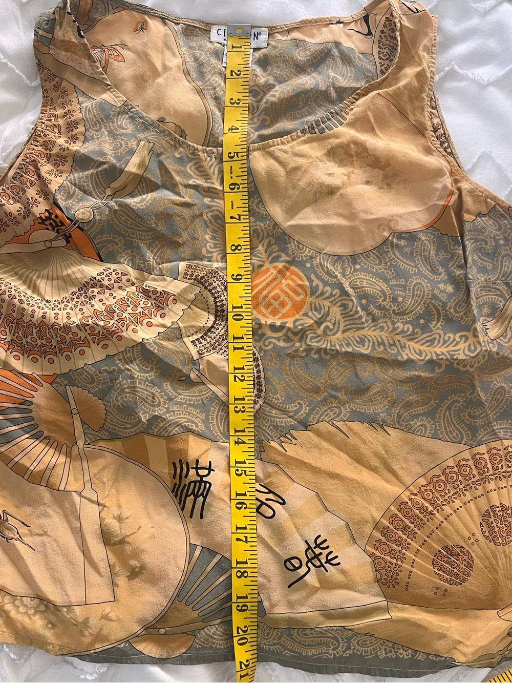 Vintage CITRON Santa Monica 100% Silk Asian Fan Print Sleeveless Top Blouse L - Picture 5 of 7